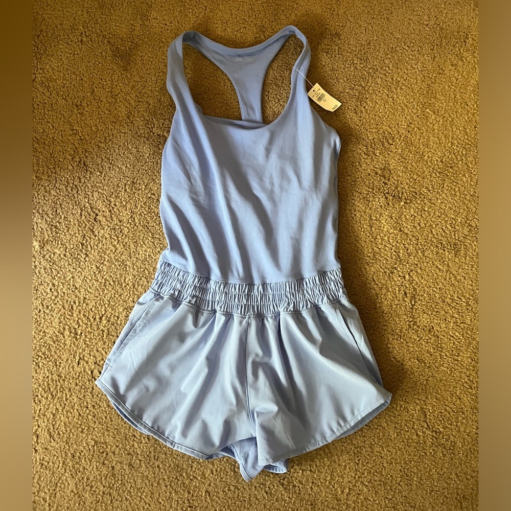 brand new Aerie one piece tank top/shorts, size small, light blue